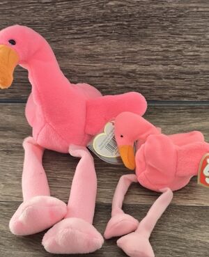 Vintage 1995 Ty Beanie Baby & Buddy Pinky Flamingo 🦩 Bundle